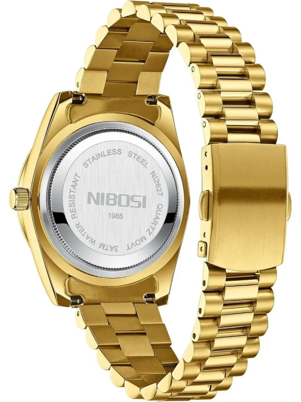 Nibosi Men's Gold Red Analog Quartz Stainless Dimond Waterproof Desiger Watch